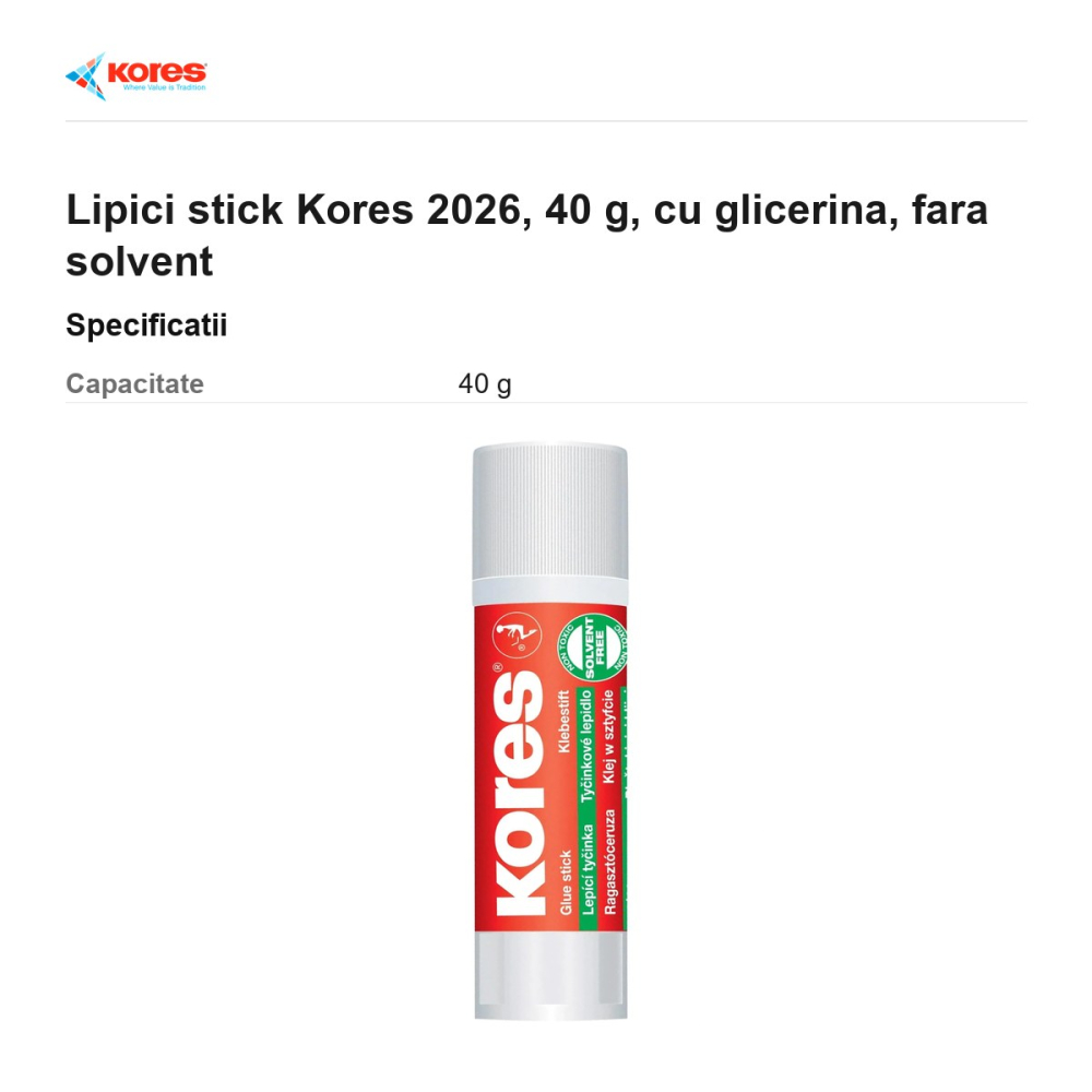 Lipici stick Kores 2026, 40 g, cu glicerina, fara solvent [3]