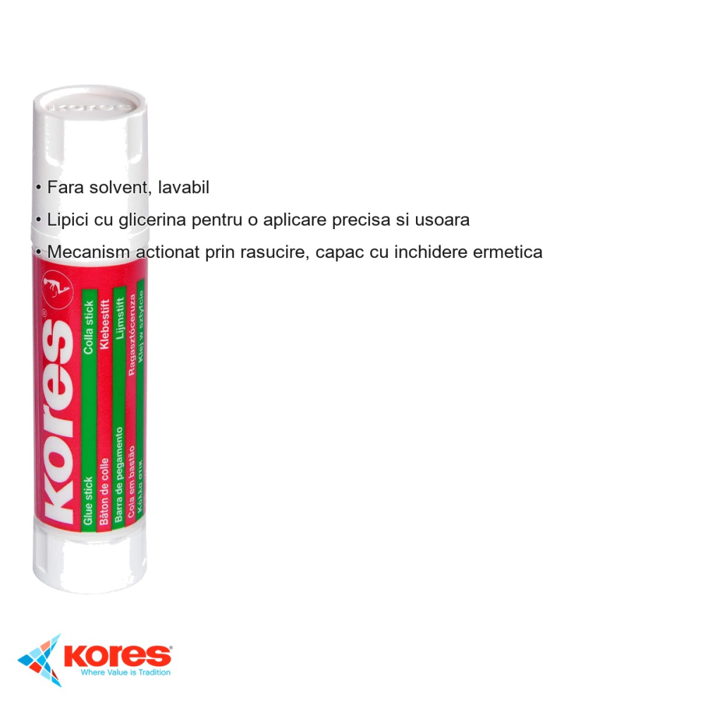 Lipici stick Kores 20g, cu glicerina, fara solvent, lavabil, pentru hartie si birou [3]