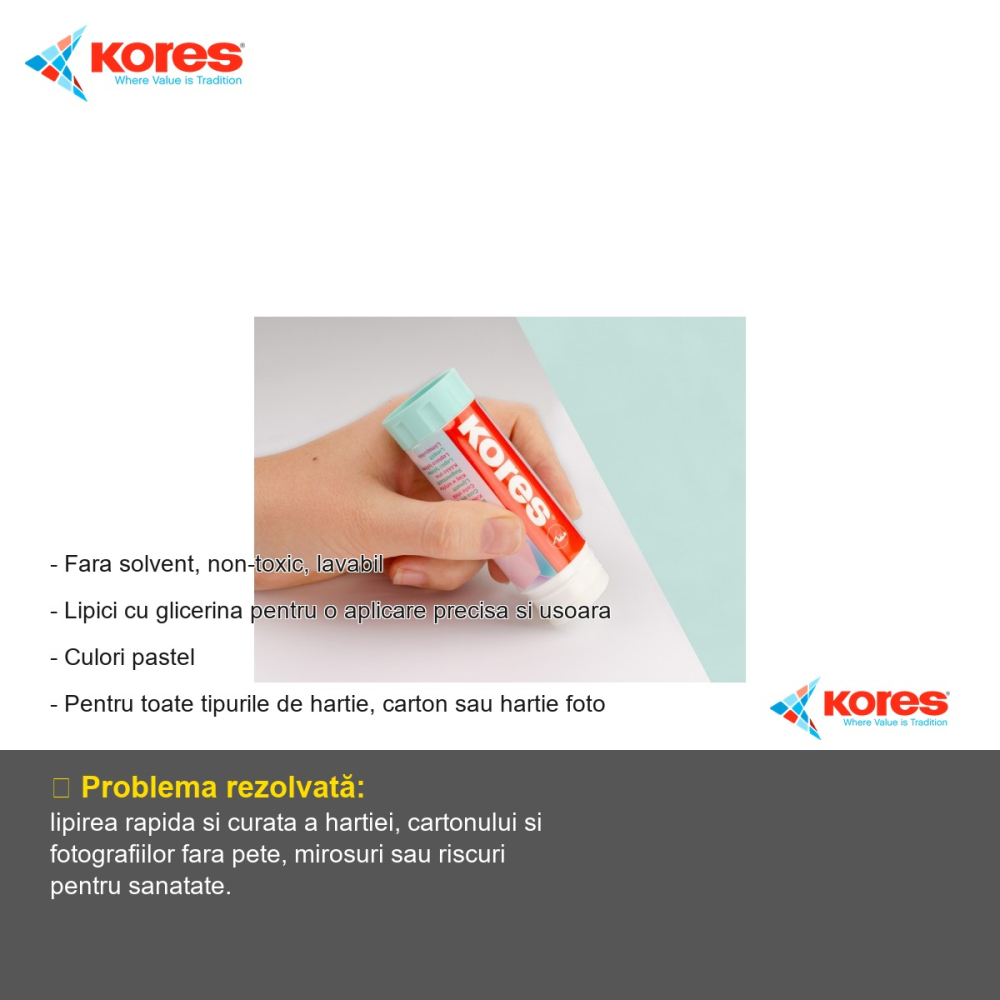 Lipici stick Kores Pastel 20g, cu glicerina, non-toxic si lavabil, pentru hartie si carton [2]