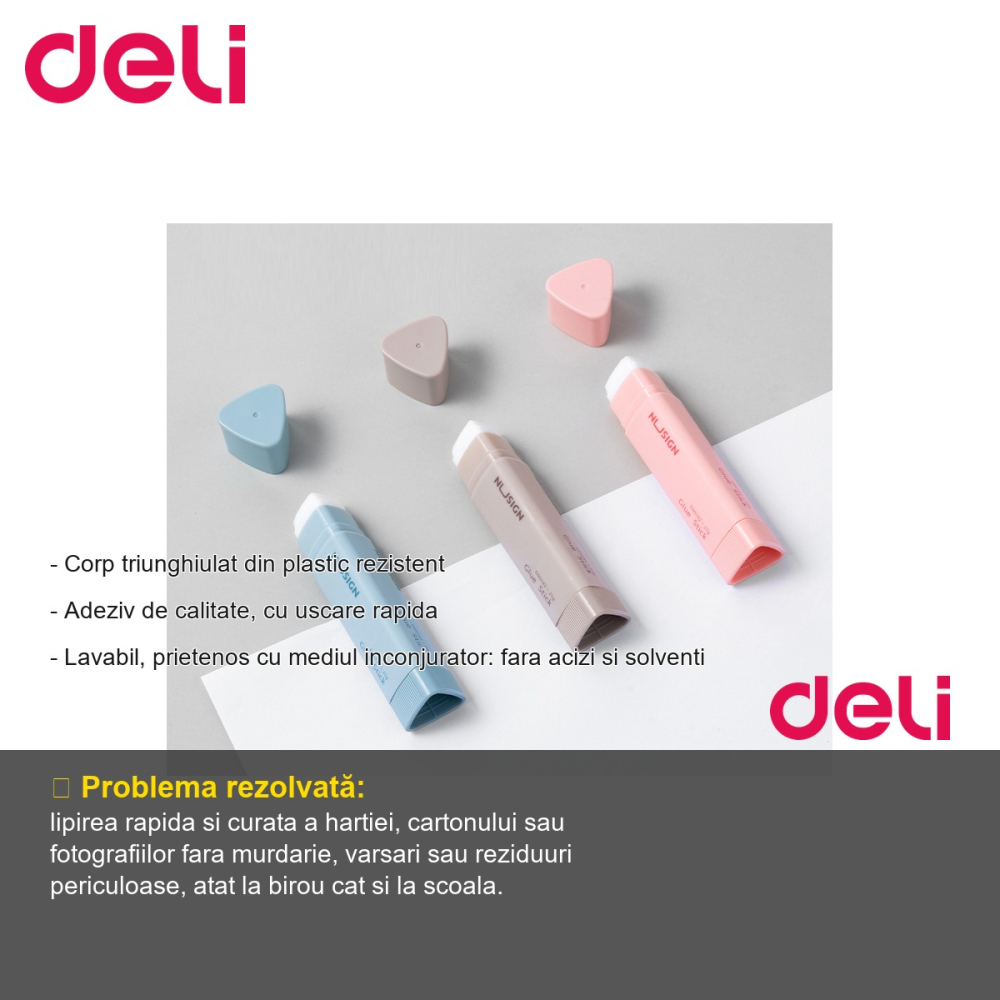 Lipici stick triunghiular Deli Nusign 21g, uscare rapida, lavabil, pentru birou si scoala [2]