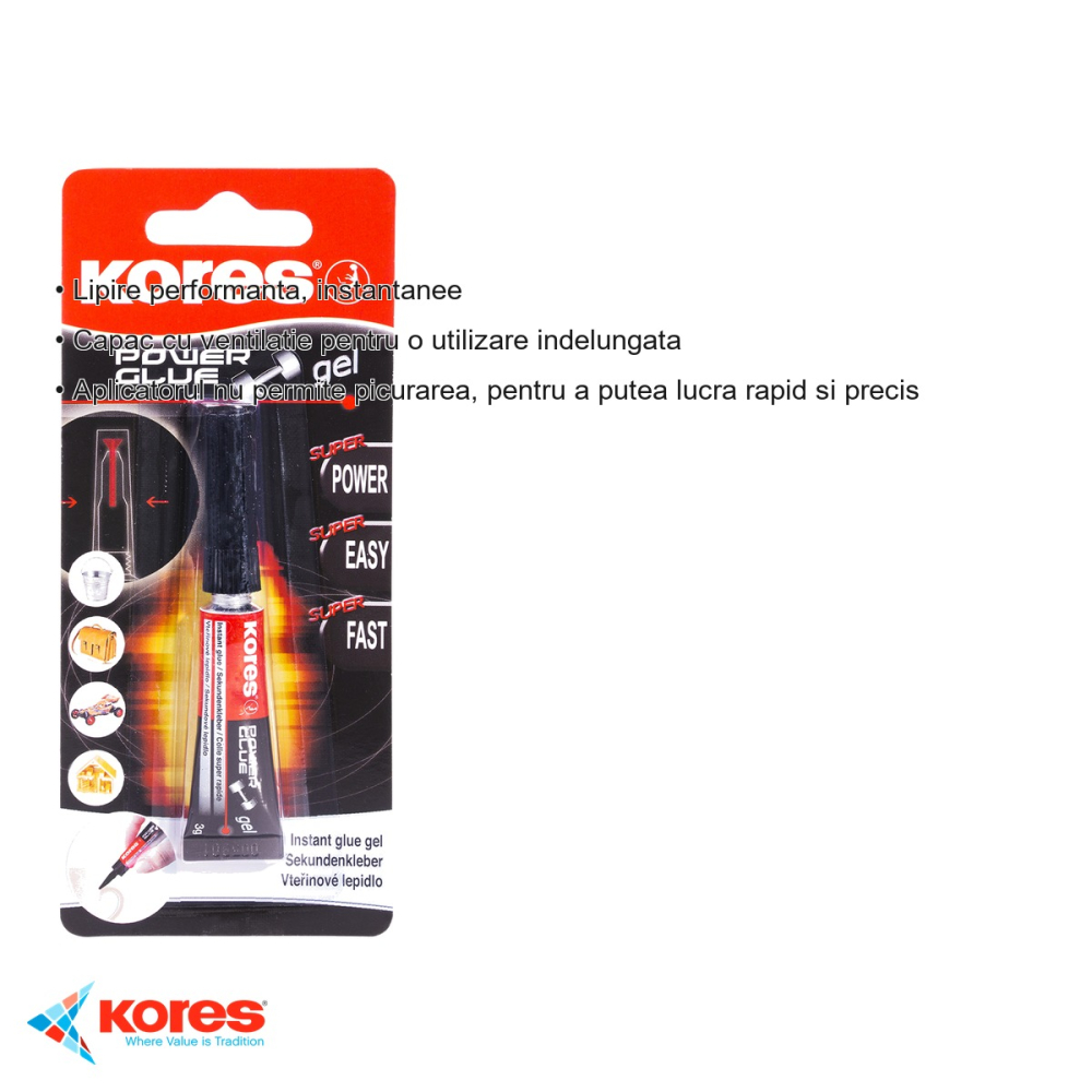 Lipici superglue Kores 3g, lipire instantanee, pentru metal, cauciuc, piele, lemn, hartie si plastic [3]