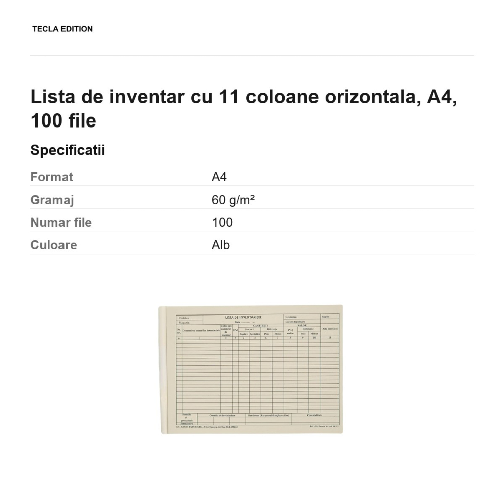 Lista de inventar cu 11 coloane orizontala, A4, 100 file [3]