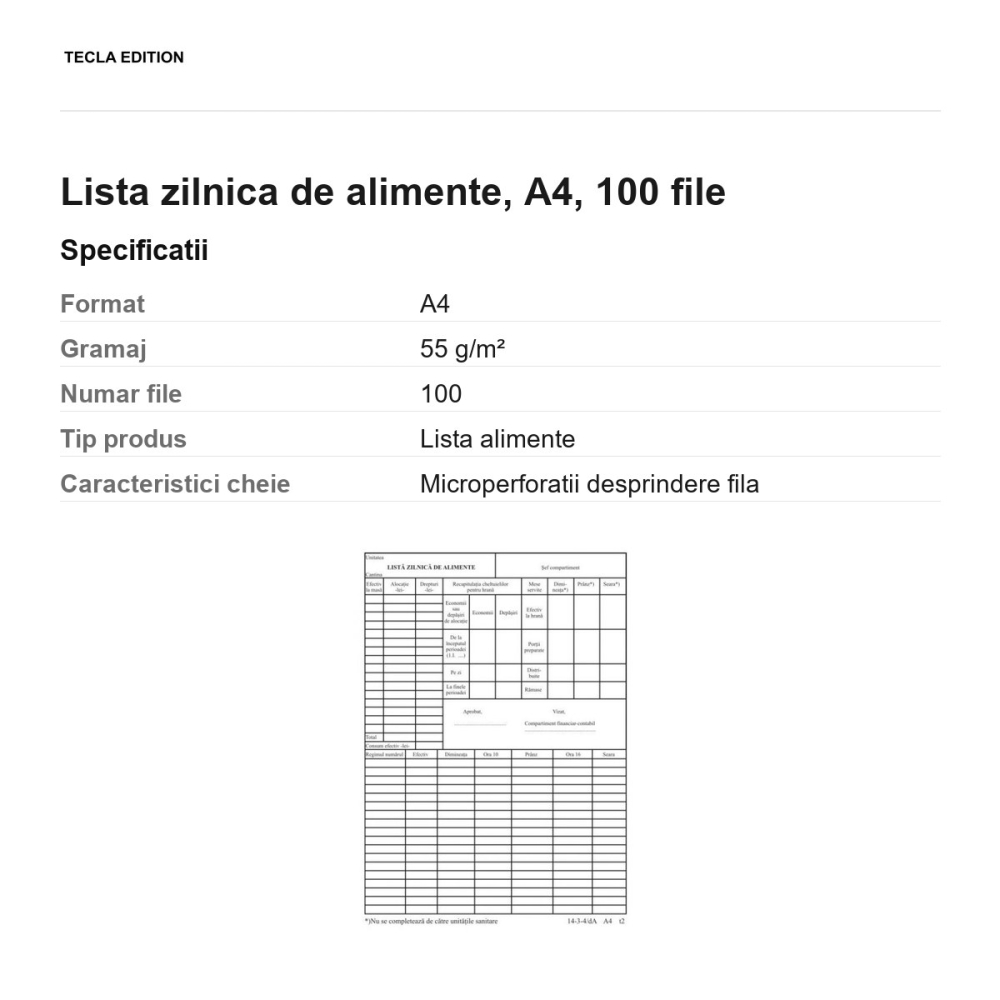 Lista zilnica de alimente, A4, 100 file [3]