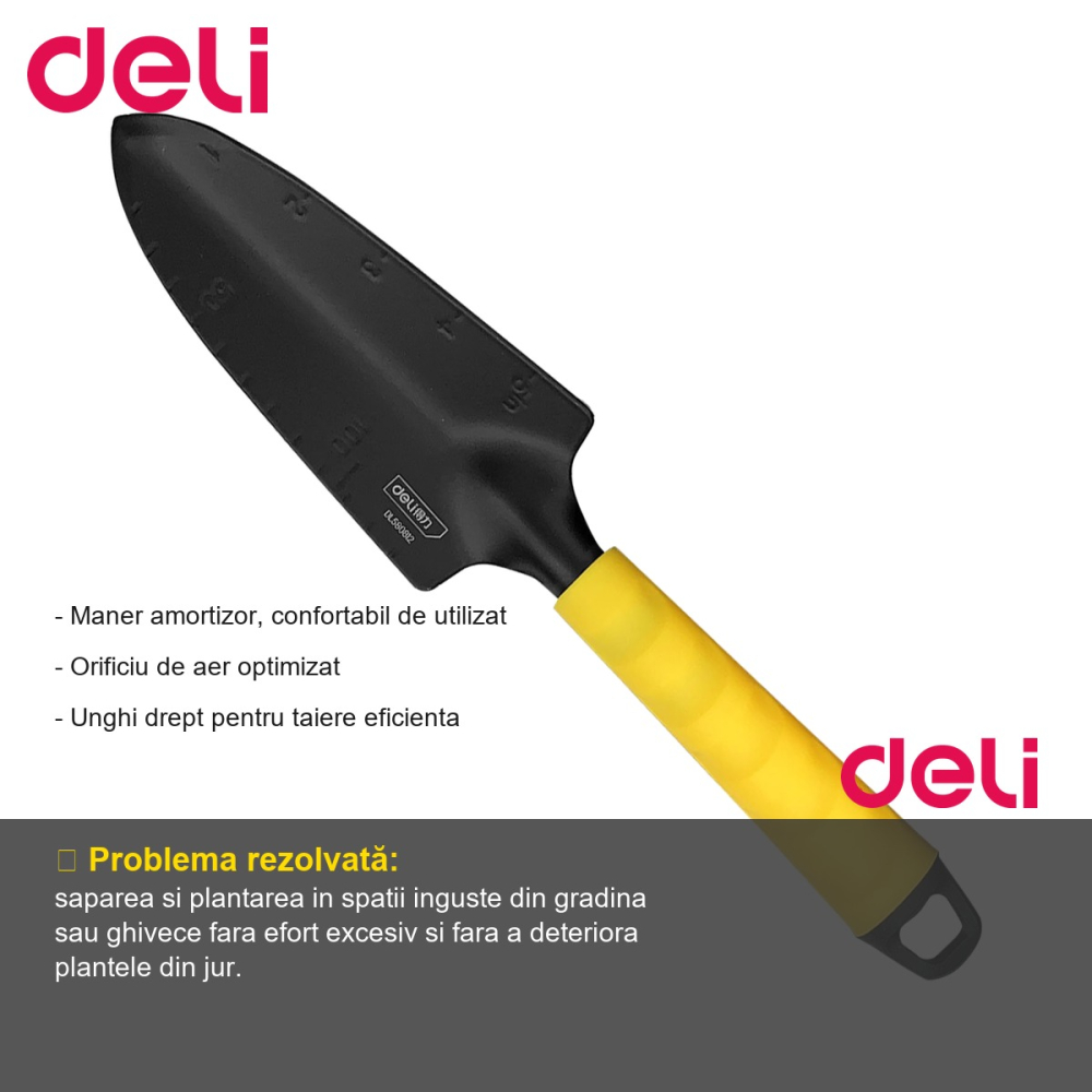Lopata ingusta pentru gradinărit Deli, 31 cm, maner cu amortizor, pentru sapat si plantat [2]