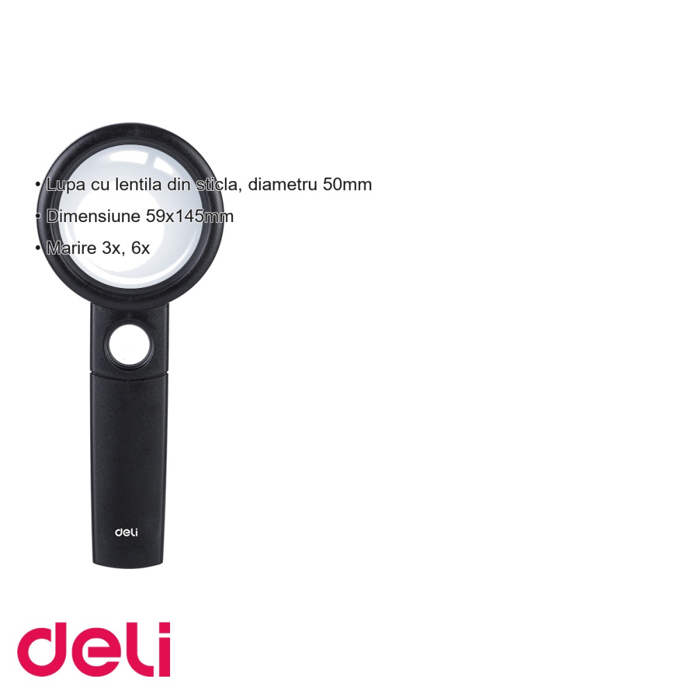 Lupa cu focalizare dubla Deli, lentila sticla 50mm, marire 3x si 6x, pentru uz scolar si profesional [3]