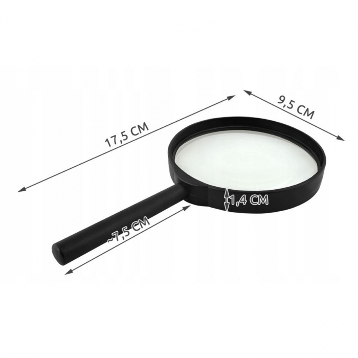 Lupa cu lentila de sticla, diametru 90mm, maner fix 75 mm, negru [3]