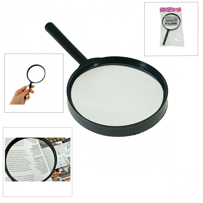 Lupa cu lentila de sticla, diametru 90mm, maner fix 75 mm, negru [5]