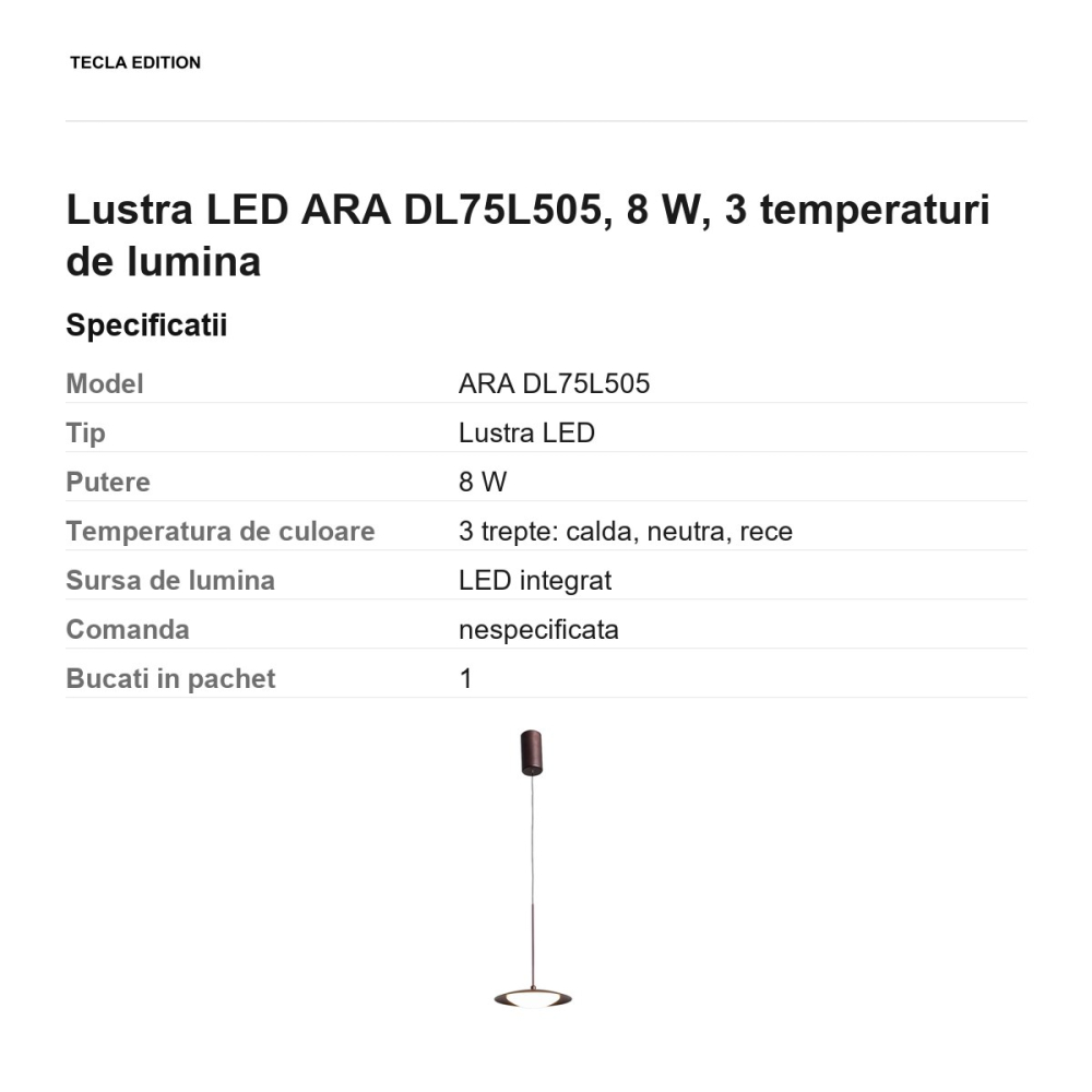 Lustra LED ARA DL75L505, 8 W, 3 temperaturi de lumina [3]
