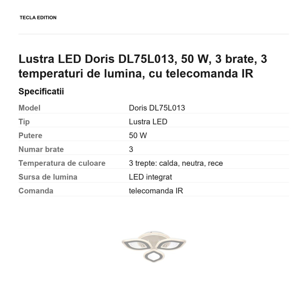 Lustra LED Doris DL75L013, 50 W, 3 brate, 3 temperaturi de lumina, cu telecomanda IR [3]
