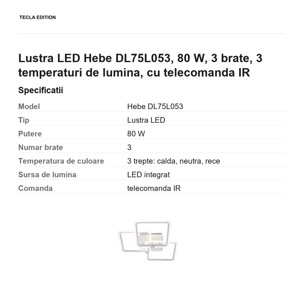Lustra LED Hebe DL75L053, 80 W, 3 brate, 3 temperaturi de lumina, cu telecomanda IR [3]