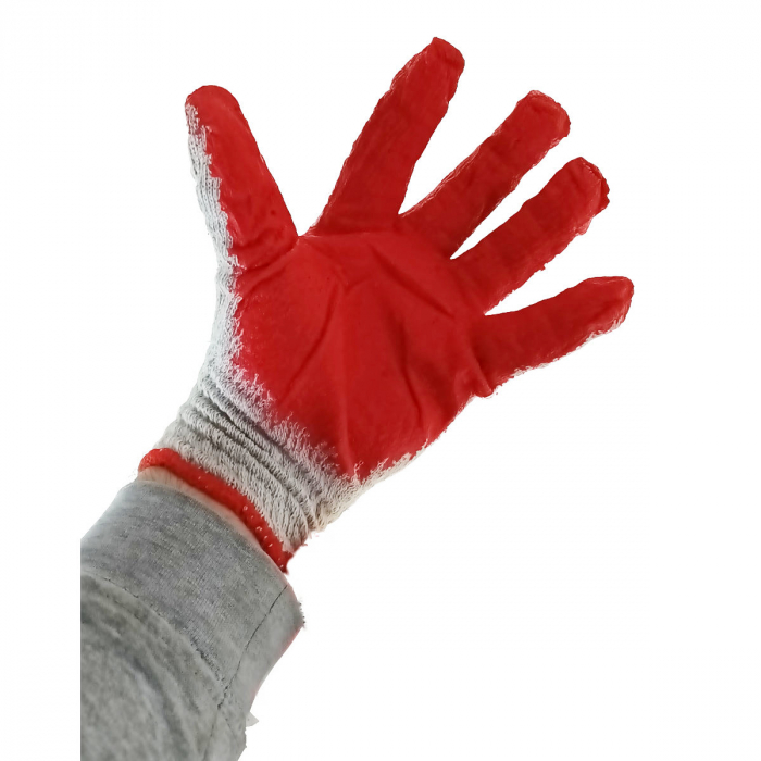 Manusi de lucru, bumbac tricotat cu acoperire din cauciuc, Top Tools 83S203, marime 9", gri cu rosu [3]