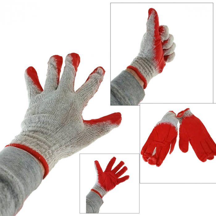 Manusi de lucru, bumbac tricotat cu acoperire din cauciuc, Top Tools 83S203, marime 9", gri cu rosu [5]