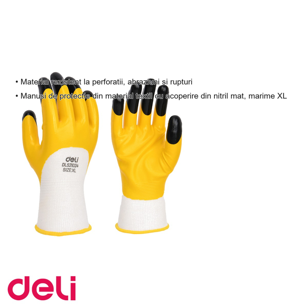 Manusi de protectie Deli, textil cu acoperire nitril mat, marime XL, rezistente la substante chimice si abraziuni, set 2 bucati [3]