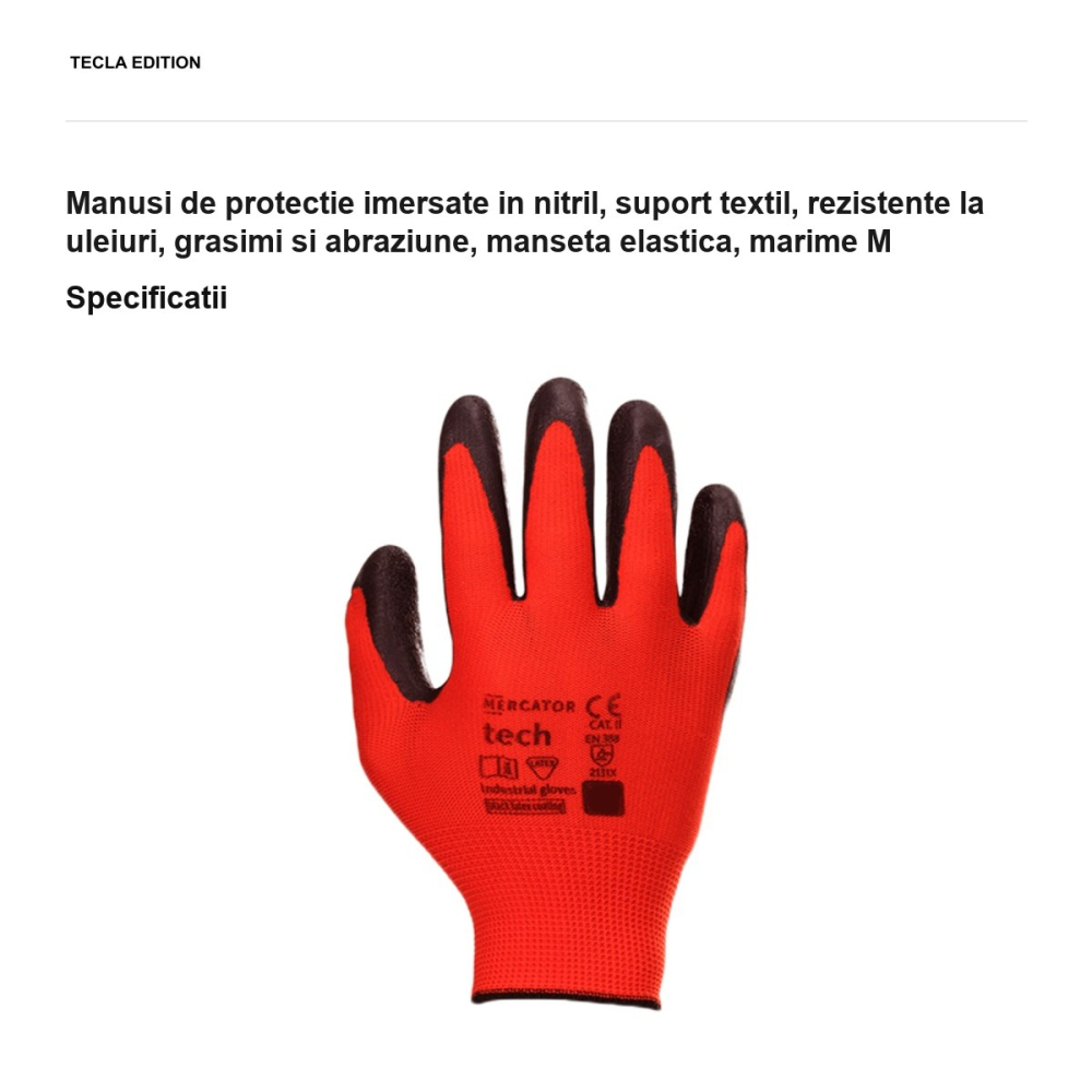 Manusi de protectie imersate in nitril, suport textil, rezistente la uleiuri, grasimi si abraziune, manseta elastica, marime M [3]
