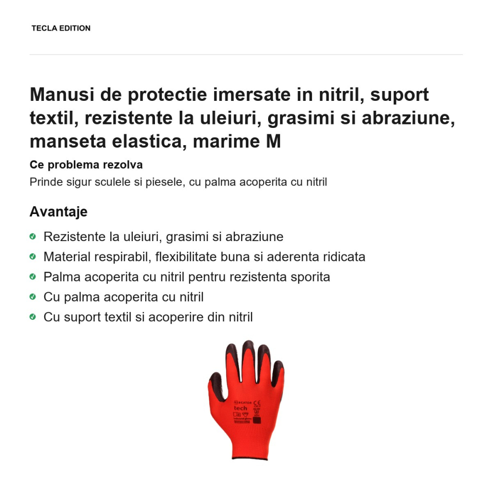 Manusi de protectie imersate in nitril, suport textil, rezistente la uleiuri, grasimi si abraziune, manseta elastica, marime M [2]