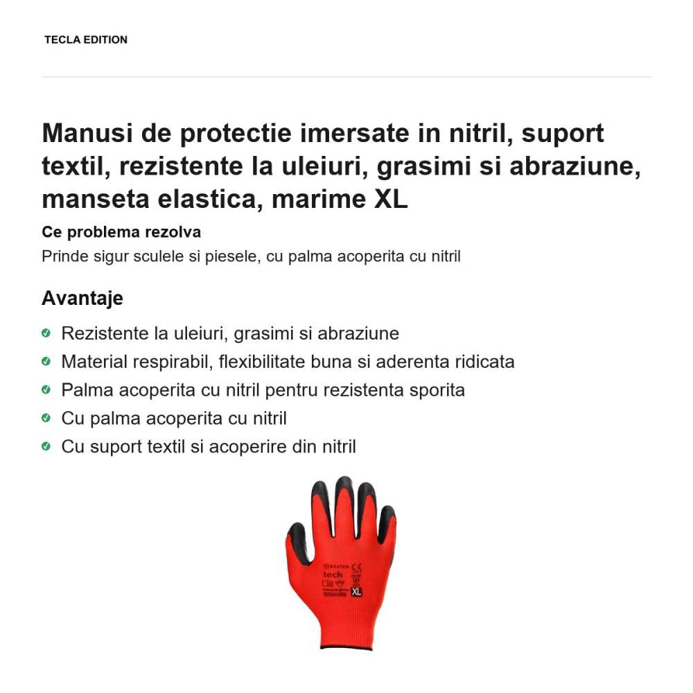 Manusi de protectie imersate in nitril, suport textil, rezistente la uleiuri, grasimi si abraziune, manseta elastica, marime XL [2]