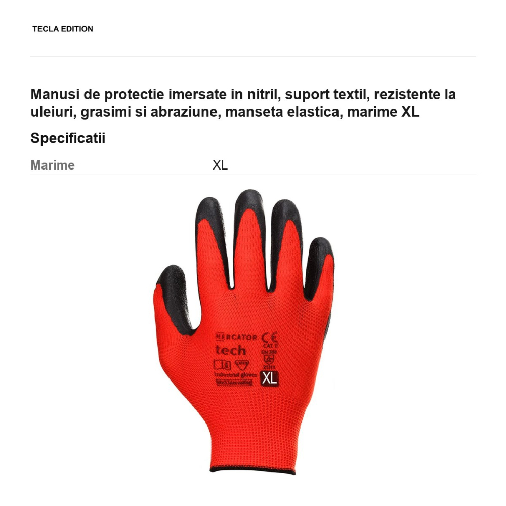 Manusi de protectie imersate in nitril, suport textil, rezistente la uleiuri, grasimi si abraziune, manseta elastica, marime XL [3]