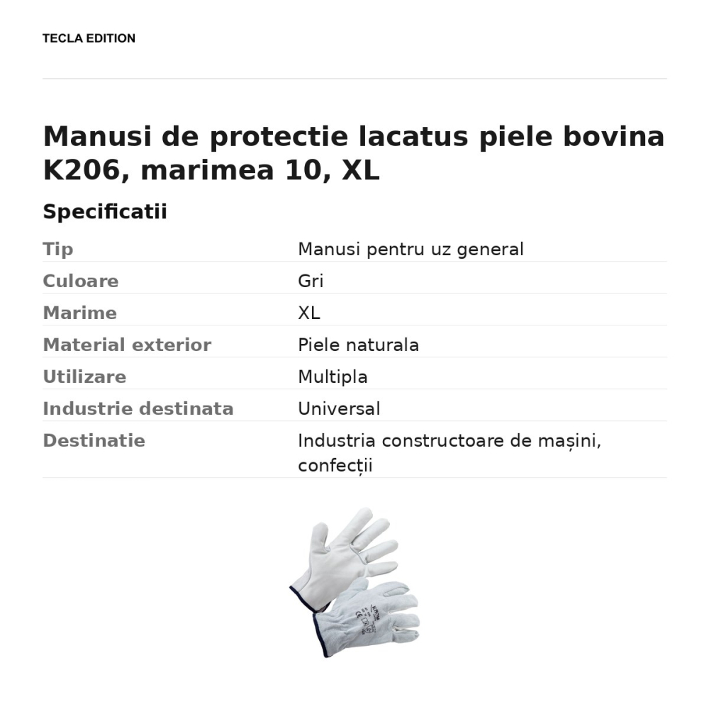 Manusi de protectie lacatus piele bovina K206, marimea 10, XL [3]