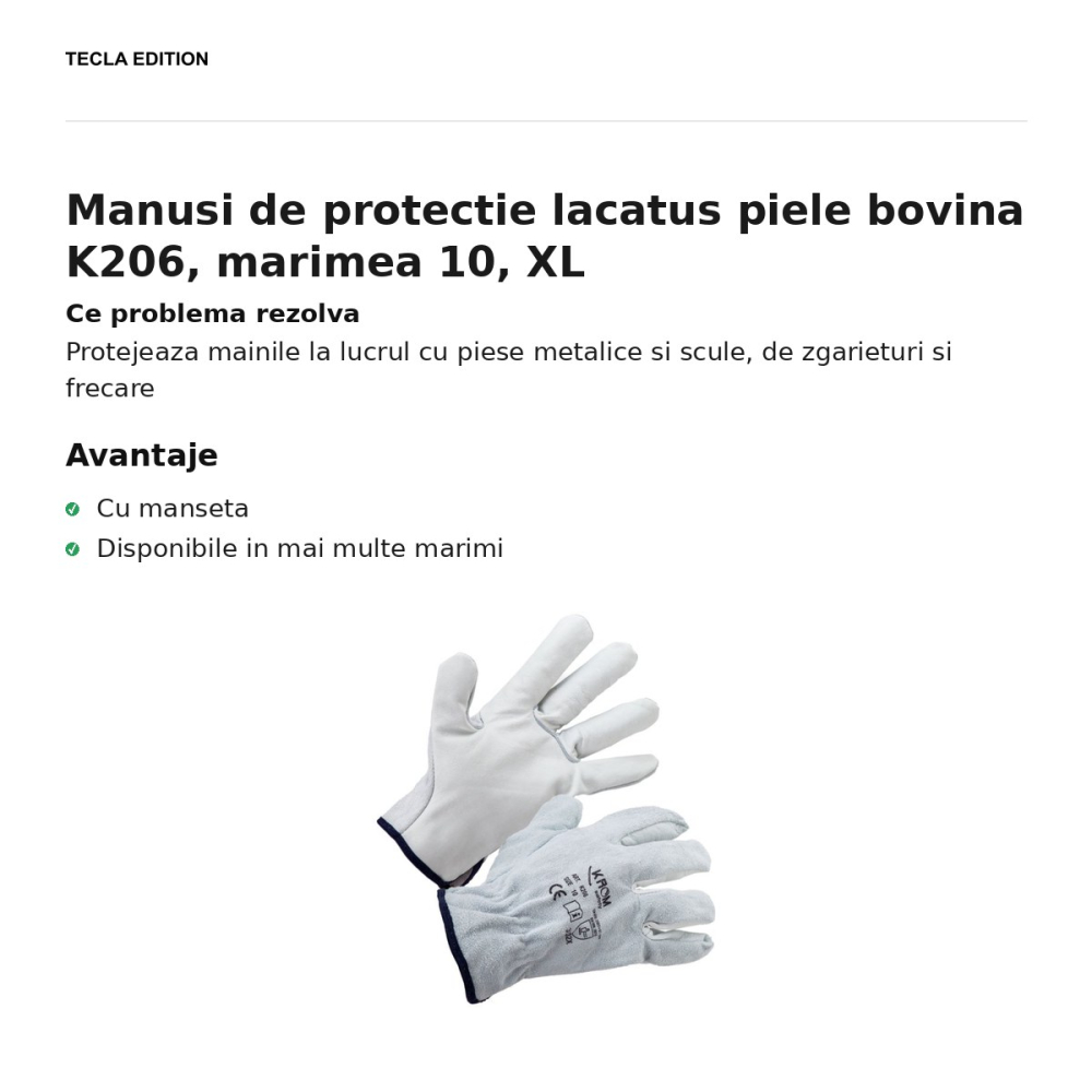 Manusi de protectie lacatus piele bovina K206, marimea 10, XL [2]