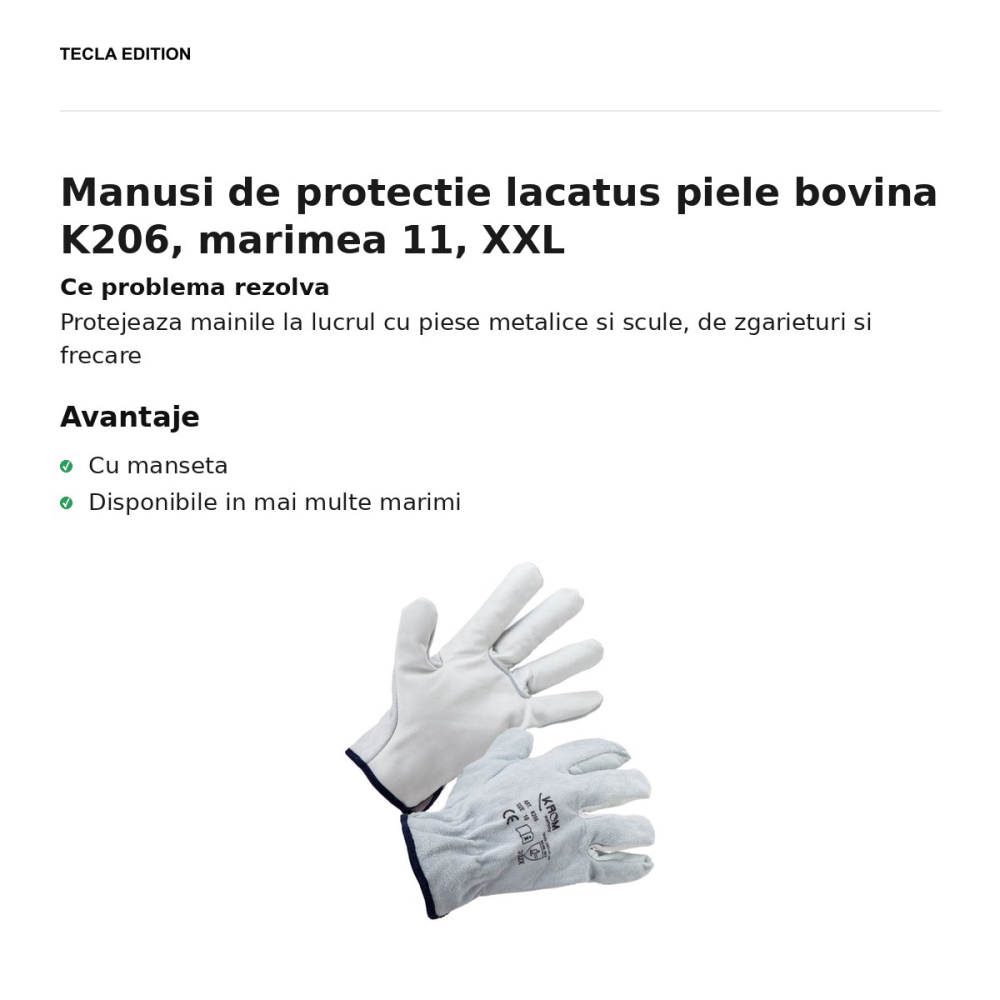 Manusi de protectie lacatus piele bovina K206, marimea 11, XXL [2]