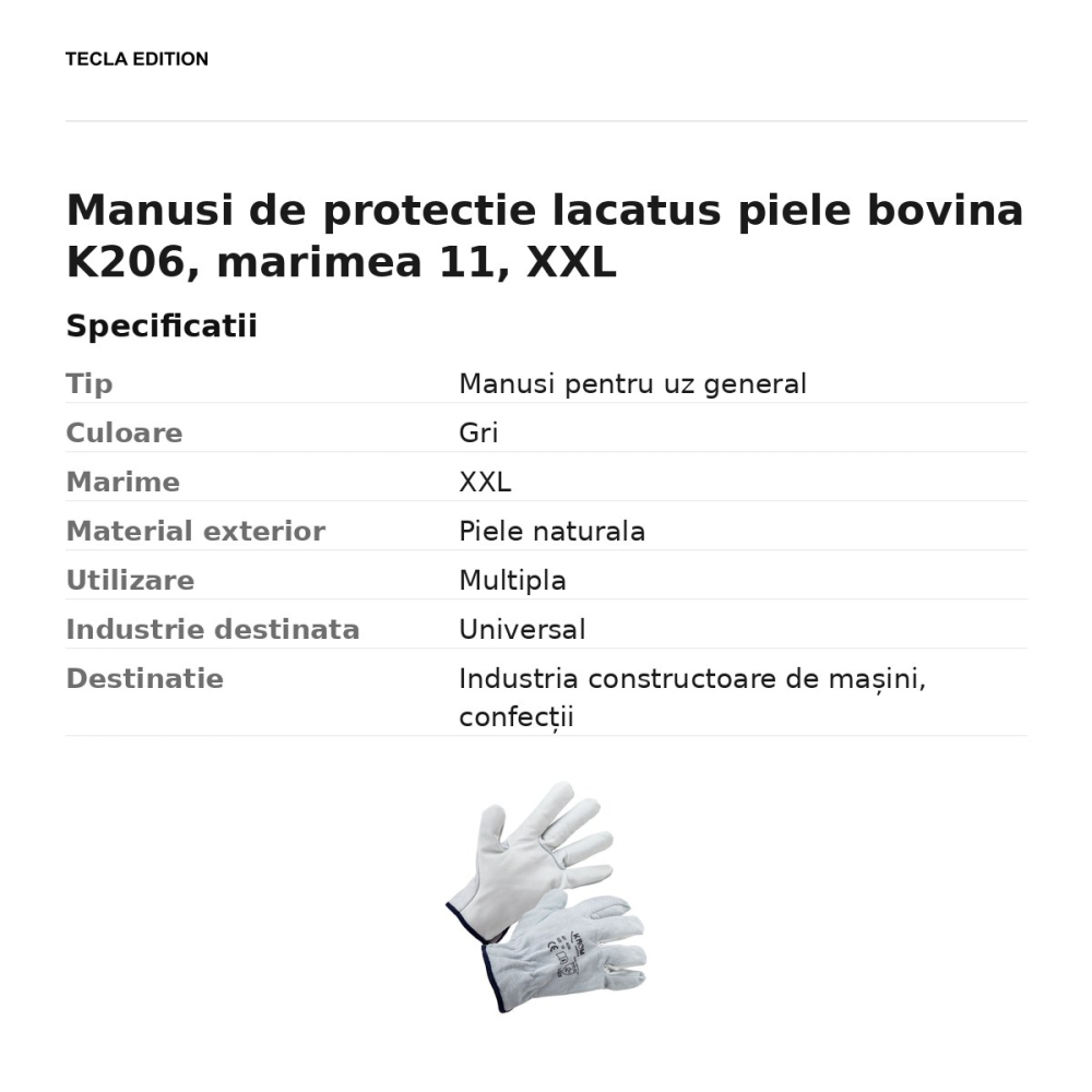 Manusi de protectie lacatus piele bovina K206, marimea 11, XXL [3]