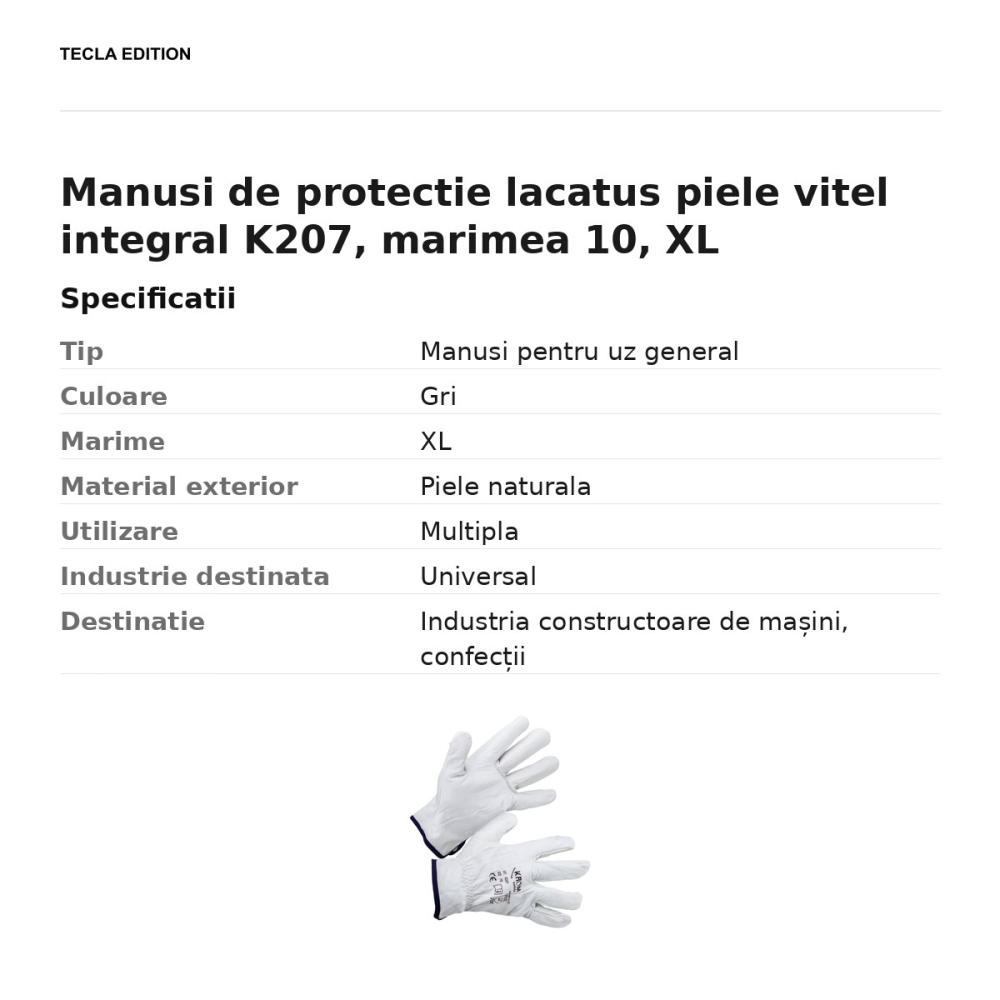Manusi de protectie lacatus piele vitel integral K207, marimea 10, XL [3]