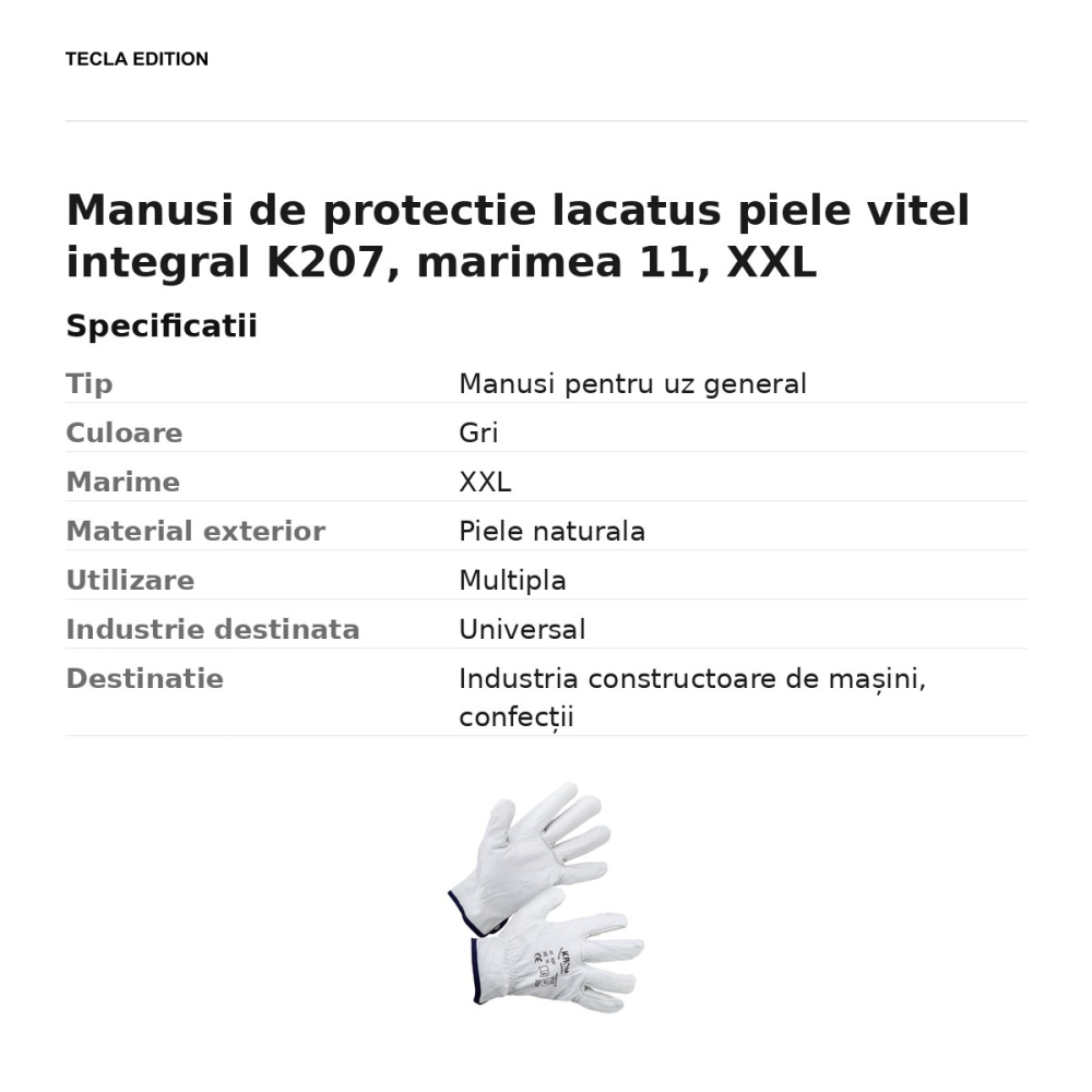 Manusi de protectie lacatus piele vitel integral K207, marimea 11, XXL [3]