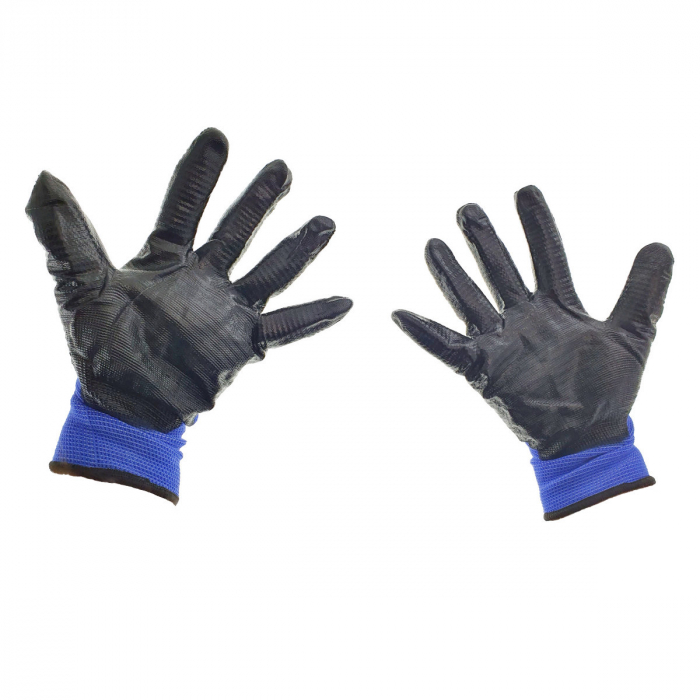 Manusi de protectie, material textil si poliuretan, cu manson elastic, marime universala, albastru cu negru [2]
