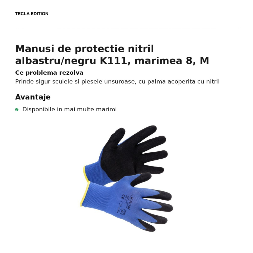 Manusi de protectie nitril albastru/negru K111, marimea 8, M [2]