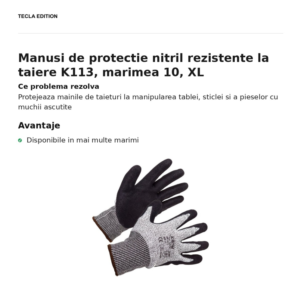 Manusi de protectie nitril rezistente la taiere K113, marimea 10, XL [2]