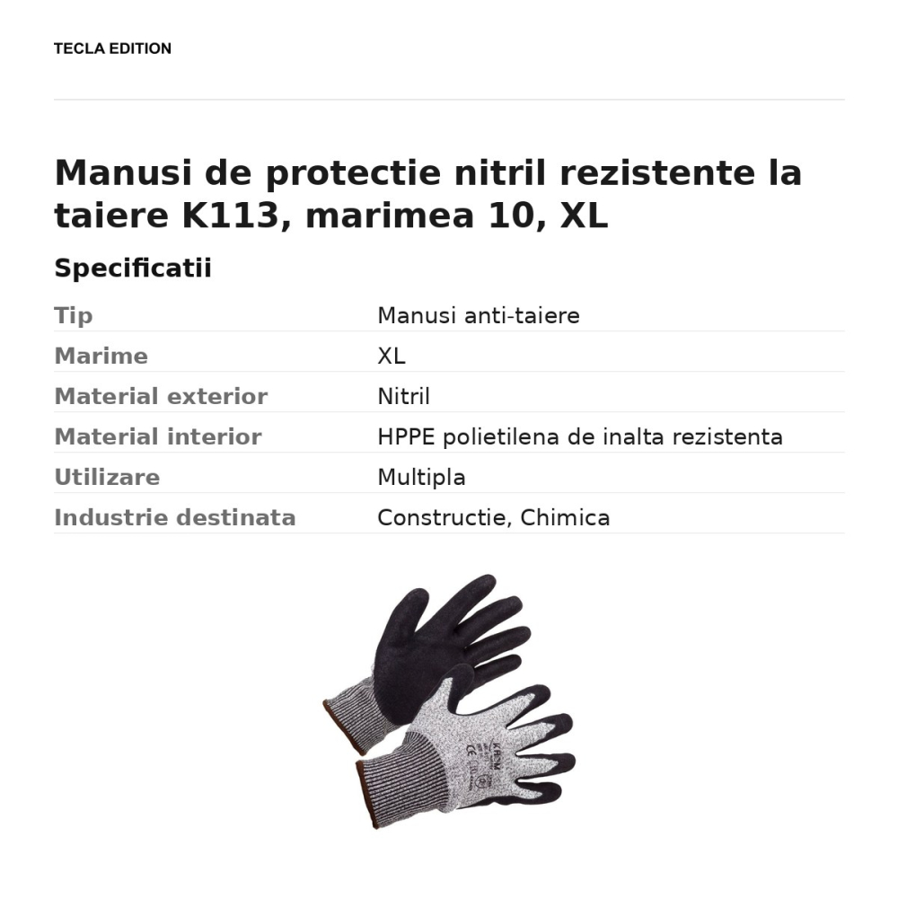 Manusi de protectie nitril rezistente la taiere K113, marimea 10, XL [3]