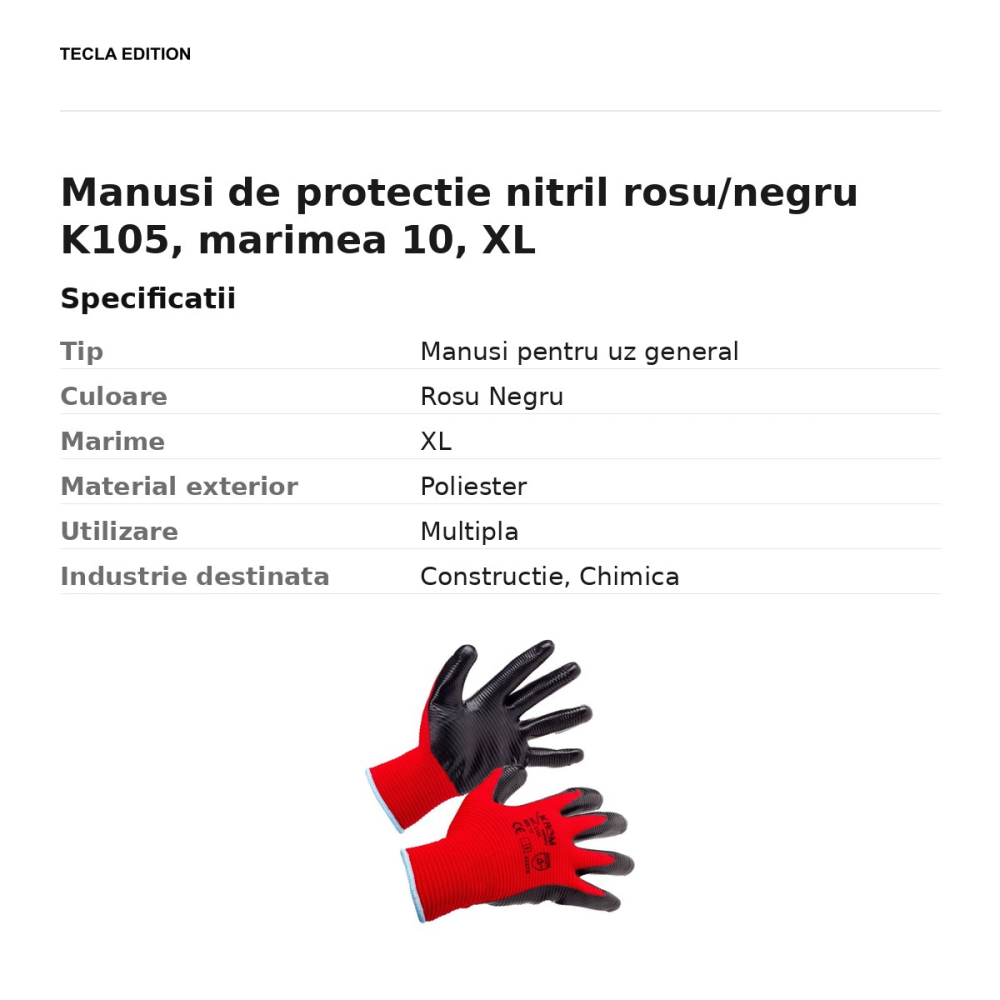 Manusi de protectie nitril rosu/negru K105, marimea 10, XL [3]