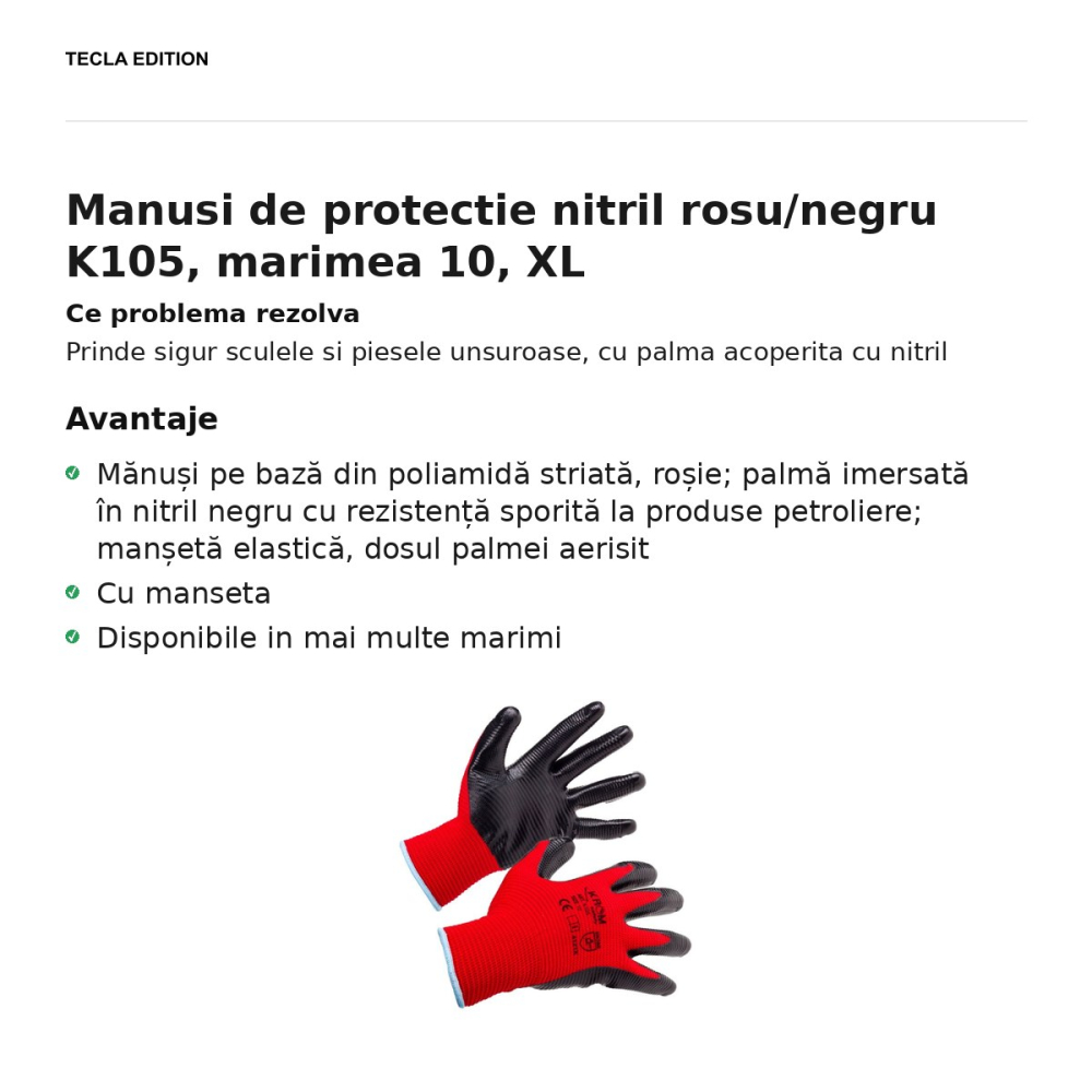Manusi de protectie nitril rosu/negru K105, marimea 10, XL [2]