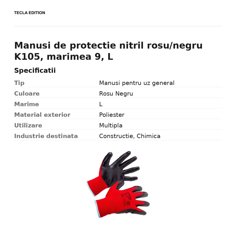 Manusi de protectie nitril rosu/negru K105, marimea 9, L [3]