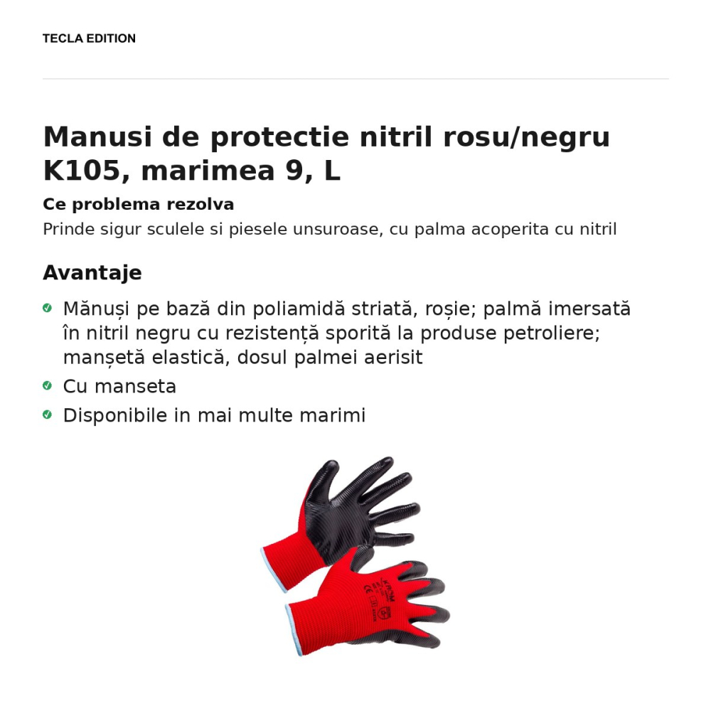 Manusi de protectie nitril rosu/negru K105, marimea 9, L [2]