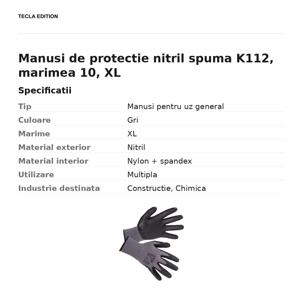 Manusi de protectie nitril spuma K112, marimea 10, XL [3]