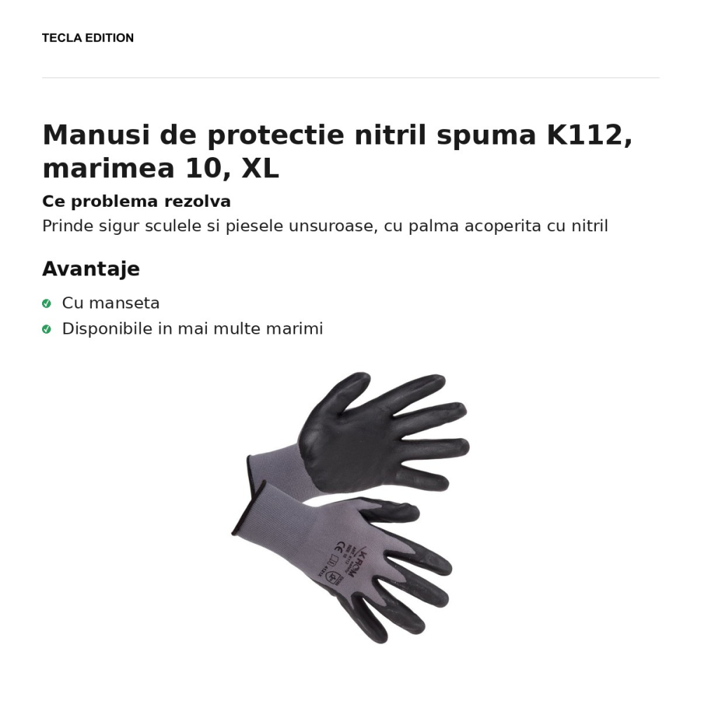 Manusi de protectie nitril spuma K112, marimea 10, XL [2]