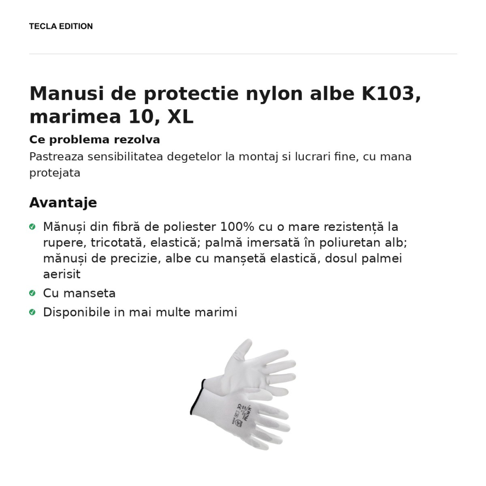 Manusi de protectie nylon albe K103, marimea 10, XL [2]