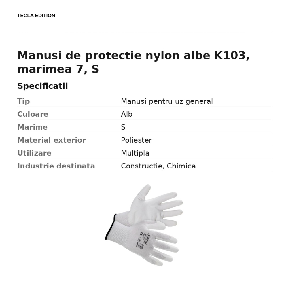 Manusi de protectie nylon albe K103, marimea 7, S [3]