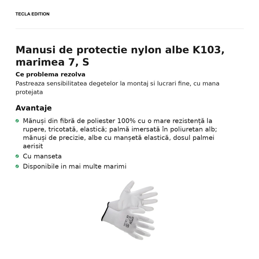 Manusi de protectie nylon albe K103, marimea 7, S [2]