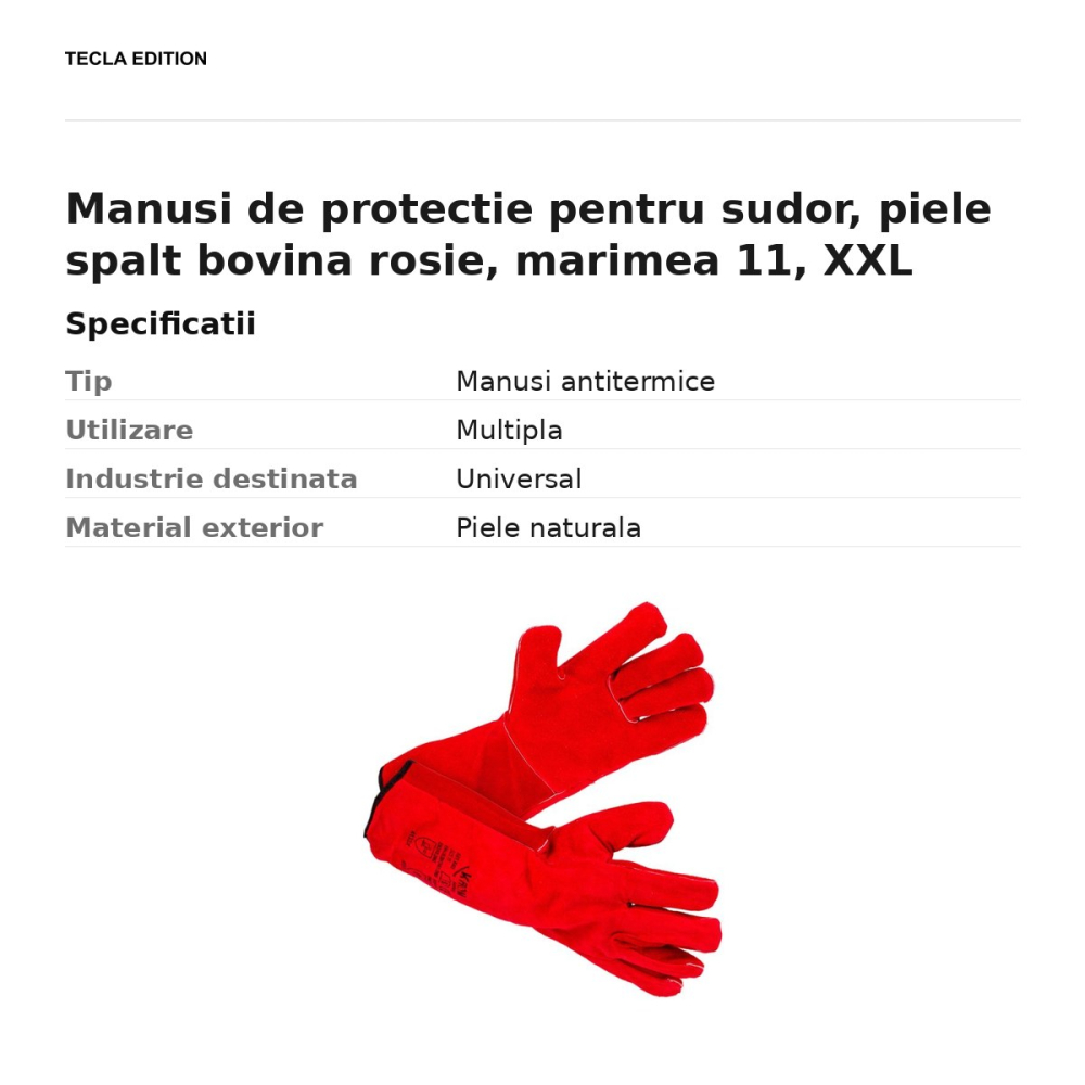 Manusi de protectie pentru sudor, piele spalt bovina rosie, marimea 11, XXL [3]