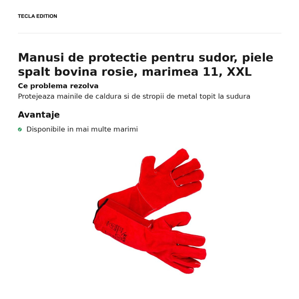 Manusi de protectie pentru sudor, piele spalt bovina rosie, marimea 11, XXL [2]