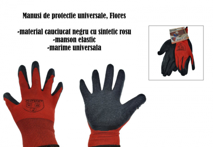 Manusi de protectie universale, Flores 12643, manson elastic, material cauciucat negru cu sintetic rosu [5]