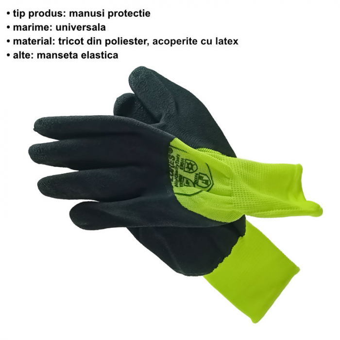 Manusi de protectie universale, Flores FS-13984, manson elastic, material cauciucat negru cu sintetic verde [6]