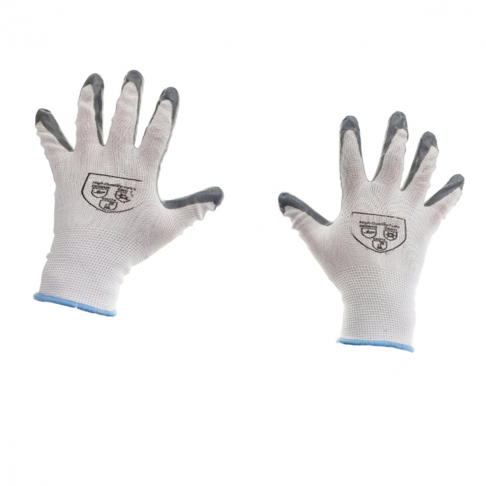 Manusi de protectie , pentru uz general, material textil si PVC, Marime L , albe cu gri inchis [2]