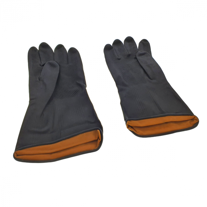 Manusi din cauciuc rezistent, marime L, cu prindere antiderapanta, protectie anti-chimica, manseta lunga, lungime 30 cm, negre [3]