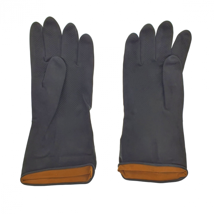 Manusi din cauciuc rezistent, marime L, cu prindere antiderapanta, protectie anti-chimica, manseta lunga, lungime 30 cm, negre [4]