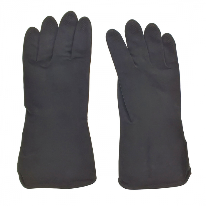 Manusi din cauciuc rezistent, marime L, cu prindere antiderapanta, protectie anti-chimica, manseta lunga, lungime 30 cm, negre [2]