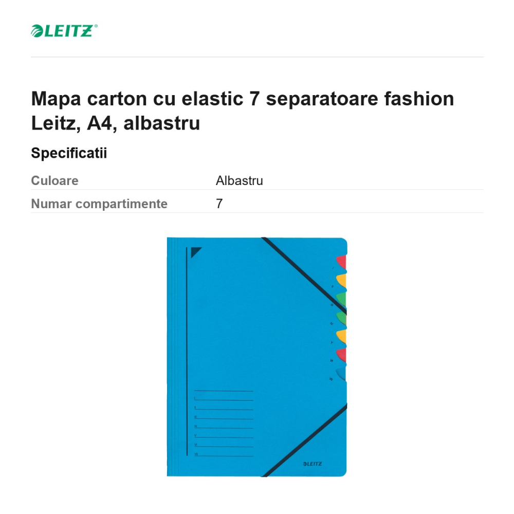 Mapa carton cu elastic 7 separatoare fashion Leitz, A4, albastru [3]
