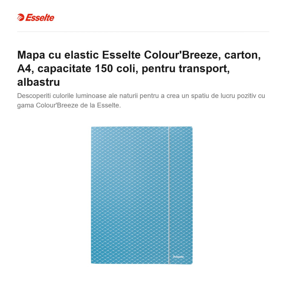 Mapa cu elastic Esselte Colour'Breeze, carton, A4, capacitate 150 coli, pentru transport, albastru [2]
